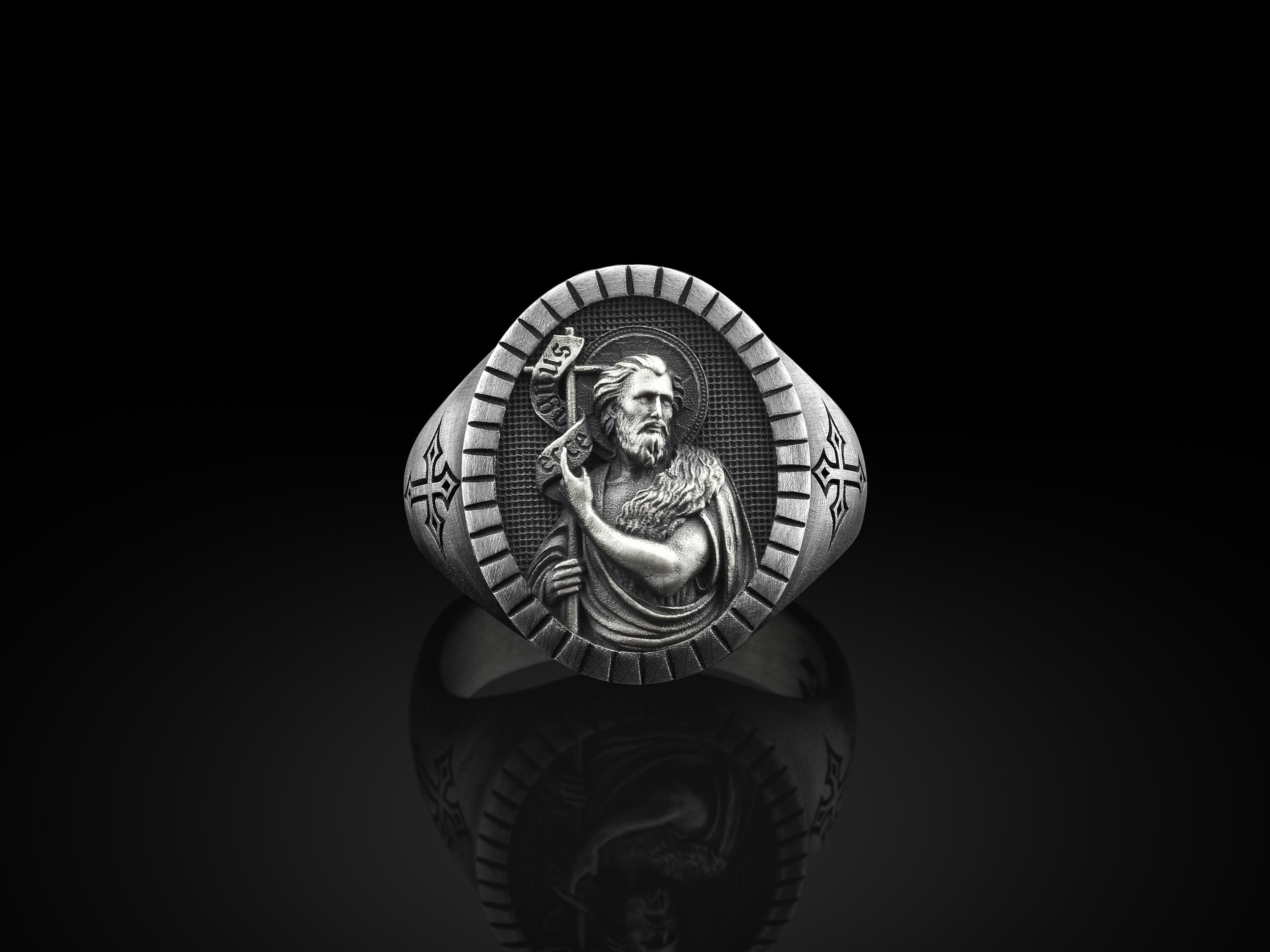 Saint John the Baptist Signet Men Ring, Sterling Silver Saint John Ring ...