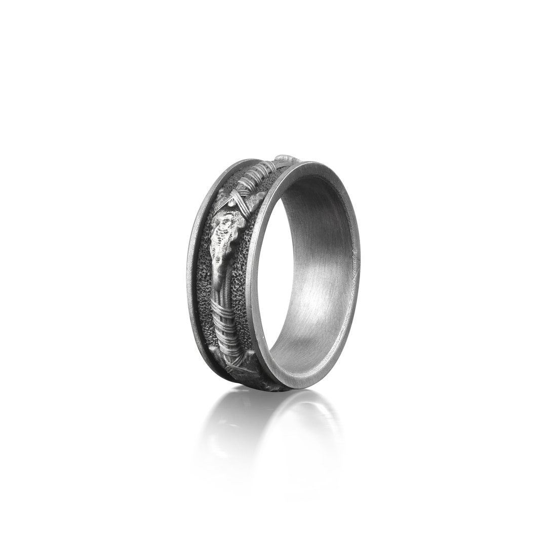 Arrow Engraved Mens Sterling Silver Ring, Sagittarius Engagement Ring ...