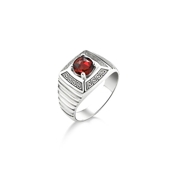 Clear Red Ruby Mens Ring for Men in 925 Silver, Greek Motifs Ruby Stone Men  Ring in Sterling Silver, Unique Mens Ring, Red Stone Men Ring - Etsy