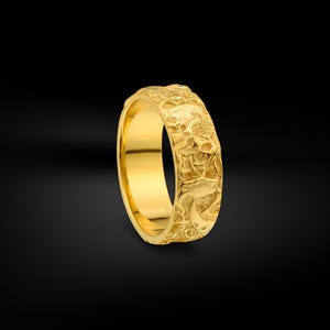 Personalized custom 18k gold men band, Demon mask gold men band ring, Full eternity skull head gold men ring, Gold skull wedding band ring
