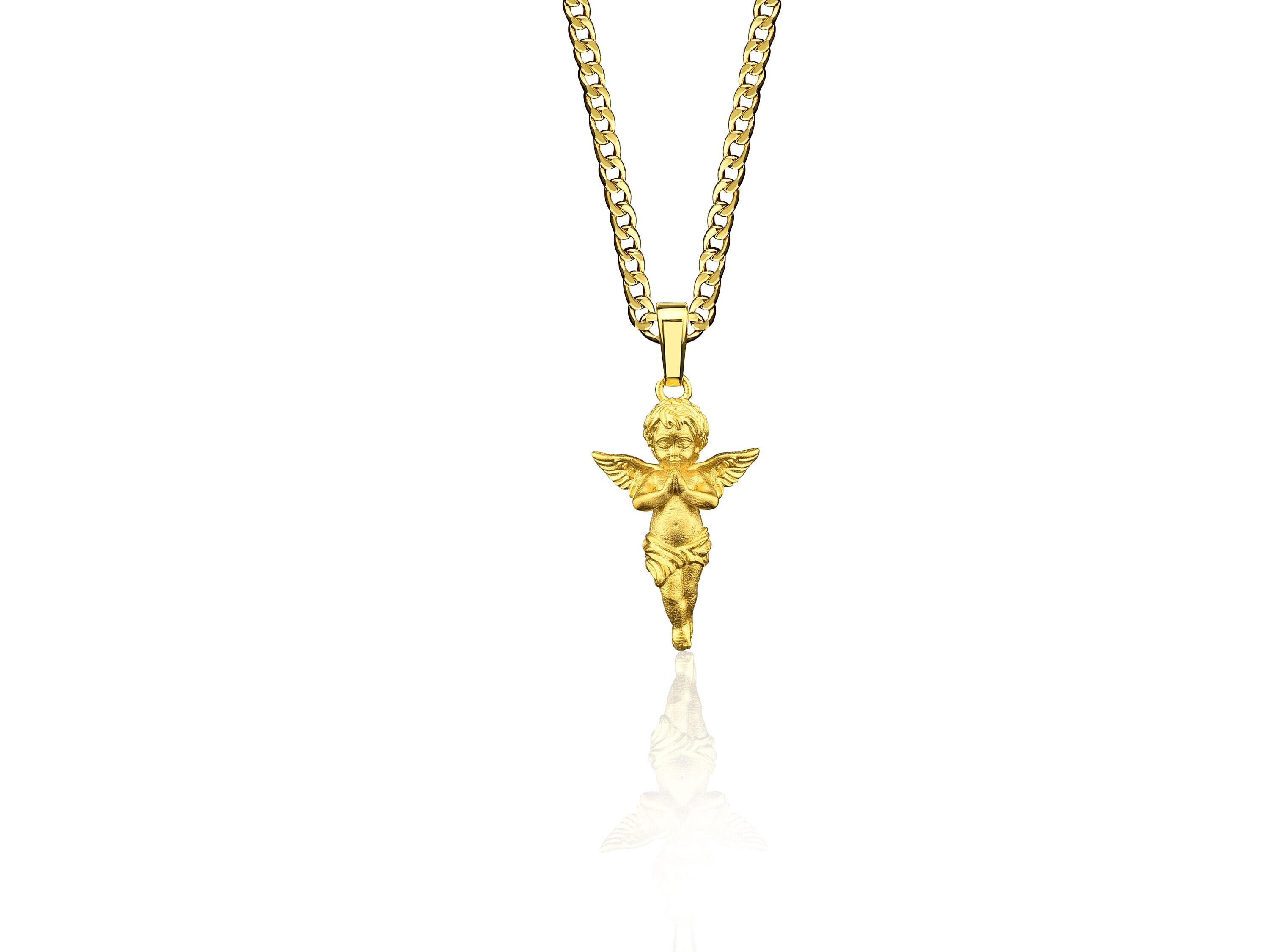 14K Gold Baby Angel Necklace Religious 