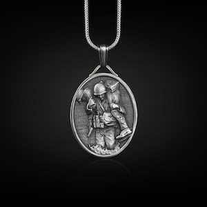 American soldier pendant necklace in silver, Personalized engraved army necklace gift for men, Custom name pendant