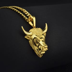 colar de cabeça de touro de ouro maciço, pingente unissex de cabeça de touro 3D de ouro 10k, colar de touro de ouro personalizado com corrente cubana, pingente de touro de ouro