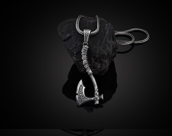 Silver Battle Axe Necklace, Mens Axe Pendant, Viking Axe Necklace, Kratos War Axe, Scandinavian Pendant, Viking Battle Axe Pendant, Men Gift