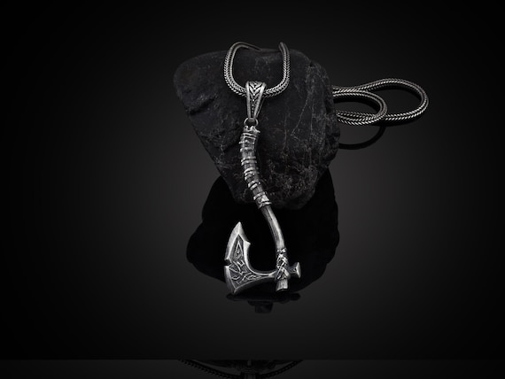 Silver Battle Axe Necklace, Mens Axe Pendant, Viking Axe Necklace, Kratos War Axe, Scandinavian Pendant, Viking Battle Axe Pendant, Men Gift