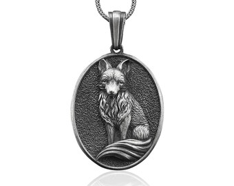 Fox Handmade Sterling Silver Men Charm Necklace, Fox Silver Men Jewelry, Fox Silver Pendant,  Animal Necklace, Dog Necklace, Memorial Gift