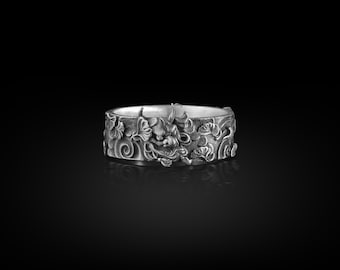 Oni-maskerbandring voor mannen, Hannya-maskerring in sterlingzilver, demonmaskerring, Japanse demonsieraden, boze geest samoeraimasker cadeauring