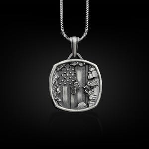 American Flag and Soldier Tag Necklace, 925 Sterling Silver Military Necklace, Personalized Necklace, Customizable Necklace, Boyfriend Gift