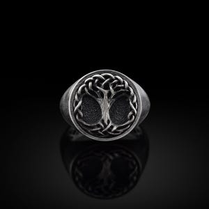 Yggdrasil Tree of Life Handmade Signet Ring, Sterling Silver Yggdrasil Pinky Men Ring, Silver Tree of Life Jewelry, Norse Mythology Men Gift