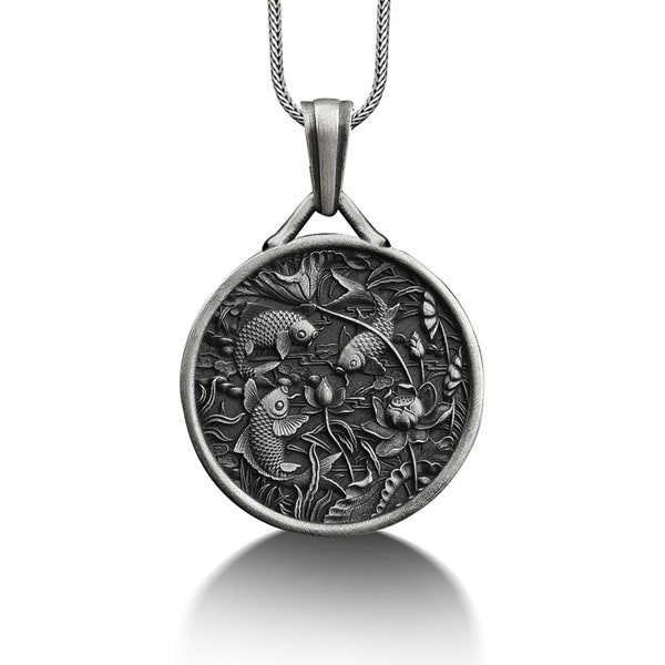 Collier carpe et poisson japonais pour homme en argent, collier horoscope en argent pour homme, bijoux poissons, pendentif en argent poisson koï, cadeau personnalisé pour homme