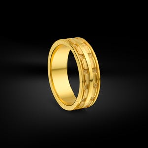 Handcrafted 18k personalized wedding men band rings, Beautiful textured engraved custom engagement ring, Unique pattern cut groomsmen gift