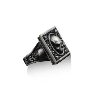 BySilverStone Handmade Sterling Silver Skull Ring - Biker Gothic Signet Ring For Men, No Gemstone