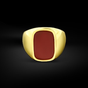 Red carnelian gemstone 18k gold men ring, Gold red agate stone ring for men, Handmade vintage men solid gold ring, Wedding men 21k gold ring