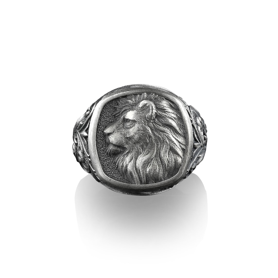 Maned Lion Pinky Ring, Square for Ring Men, Sterling Silver