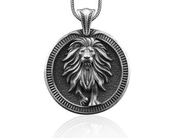 Löwe handgemachte Sterling Silber Männer Charm Halskette, Löwe Sternzeichen Männer Schmuck, Löwe Astrologie Anhänger Löwe Geburtstagsgeschenk, Horoskop Halskette