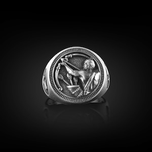 Sagittarius Pinky Signet Ring For Men, Zodiac Sign Signet Ring in Oxidized Silver, Horoscope Ring, Sagittarius Jewelry For Birthday Gift