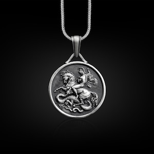George of Lydda And Dragon Necklace, 925 Sterling Silver Saint George Necklace, Personalized Necklace, Customizable Necklace, Christian Gift