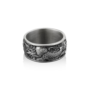 Silver Koi Fish Band Ring for Men, Japanese Inspired Koi Design, 925 ...