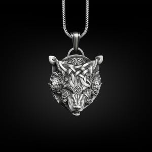Fenrir with Viking Knot Mask Necklace in Silver, Norse Mythology Wolf Necklace For Dad, Scandinavian Necklace For Husband, Nordic Necklace