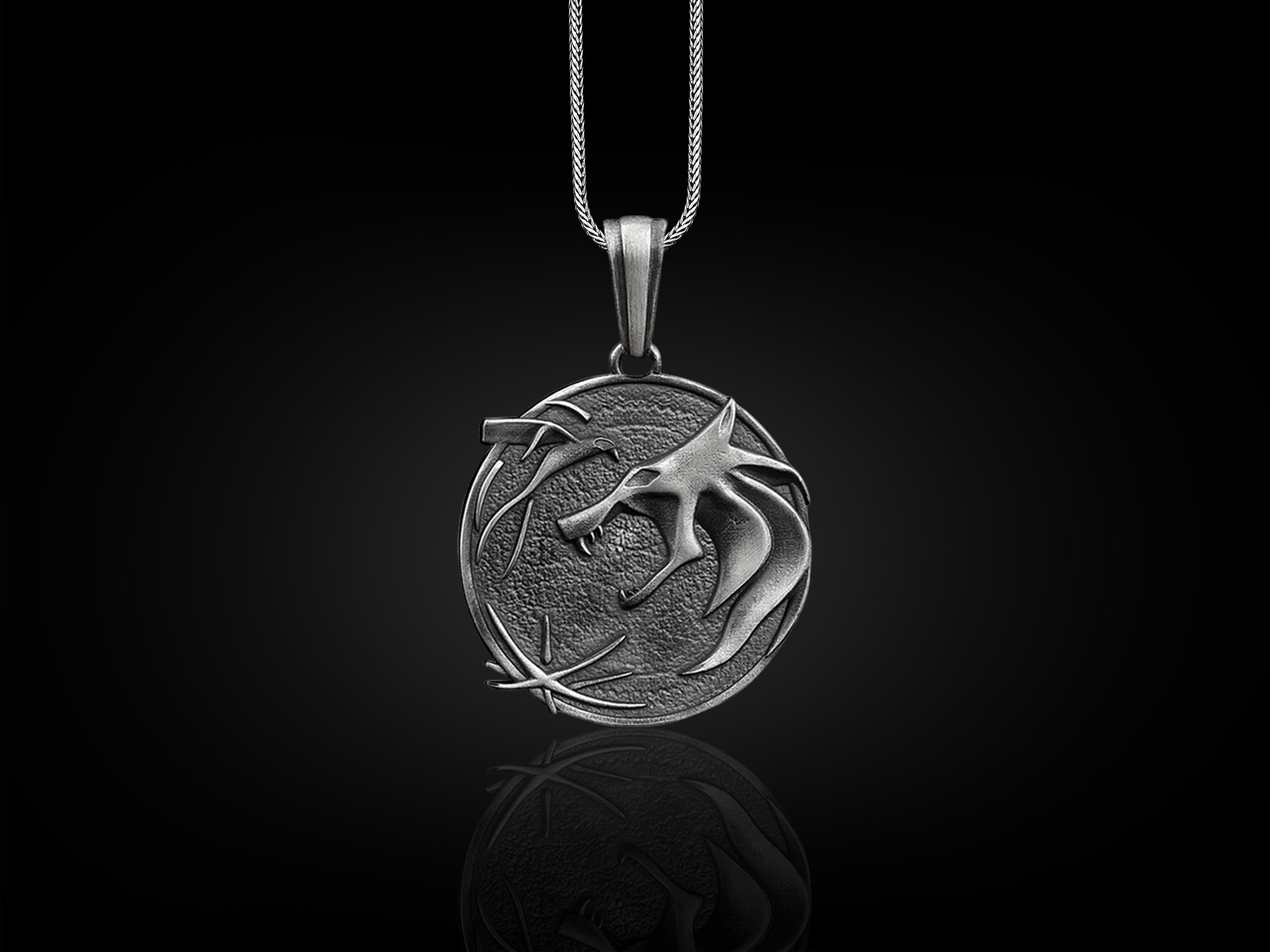 Scandinavian fenrir wolf necklace in silver for men, Oxidized silver gamer men pendant, Black friday silver charms gift, Gift for birthday