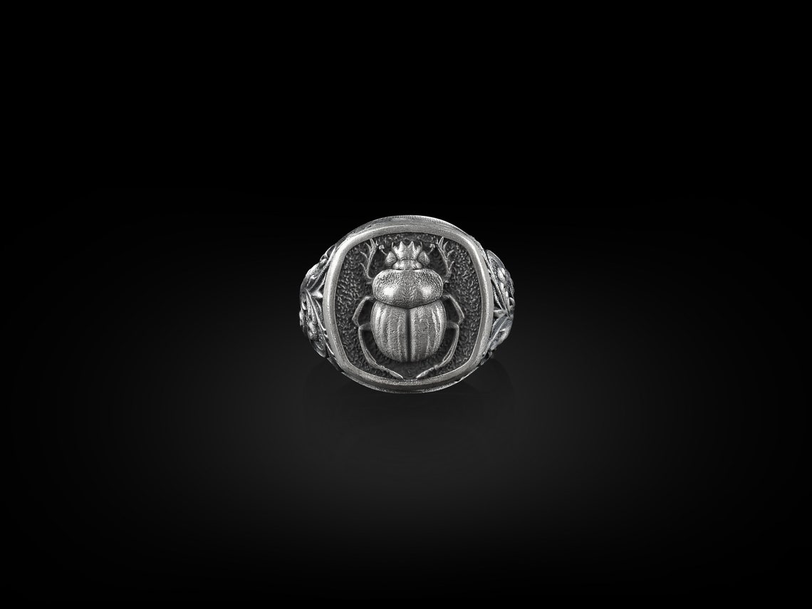BySilverStone Egyptian Scarab Beetle Signet Ring – Sterling Silver 925, Mythology Lover Gift, Oxidized Finish - View #7
