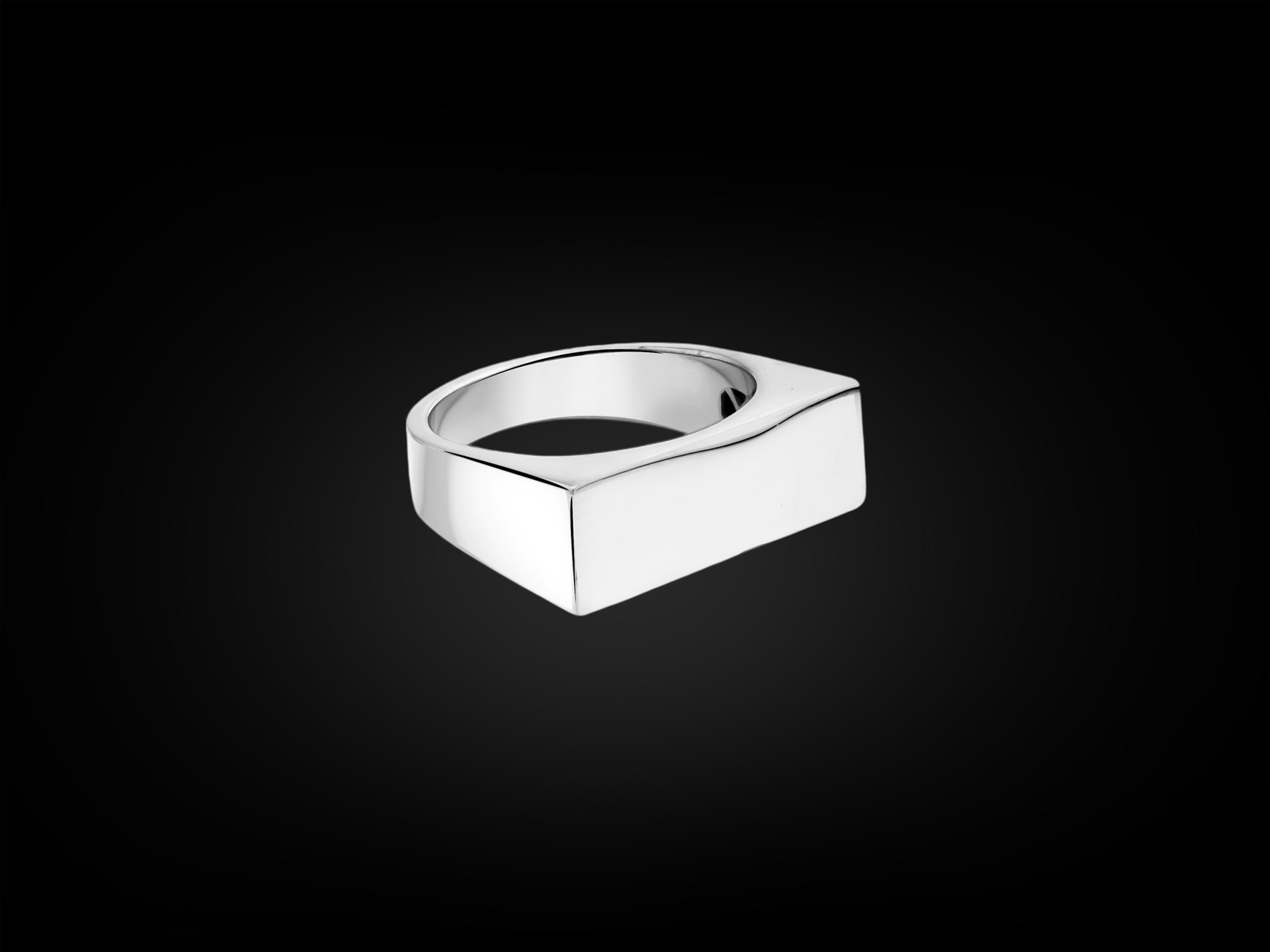 Angular Simple Rings Ractangle Flat Wedding Men Band Silver Rings, Modern Silver Rectangle ...