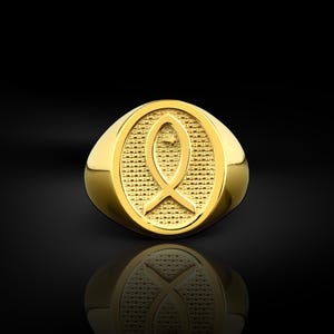 14k Jesus gold men rings, Ichthus 14k gold mens signet ring for dad, Christian fish 18k gold signet men ring, Christianity symbol faith ring