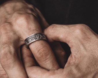 Wolf Family Silver Wedding Ring for Men's, 925 Sterling Silver Man Wedding Band, Engagement Ring, Animal Ring, Stackable Ring, Family Gift