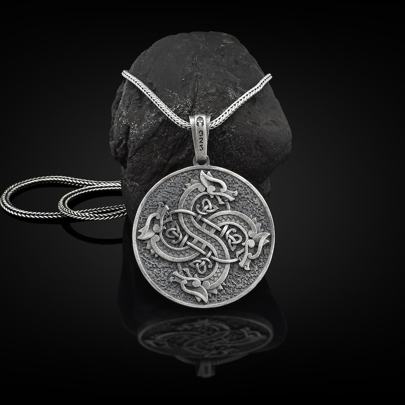 Men's Fashion Jewelry Silver Viking Dragon Ivory Pendant Necklace