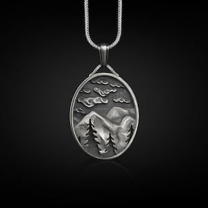 Nature inspired pendant necklace in silver, Personalized mountain and forest necklace, Custom name pendant for daughter