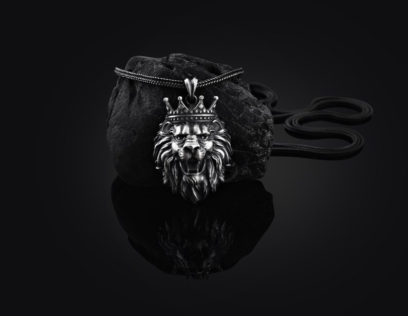Lion King Necklace Lion Head Pendant Silver African Pendant image 0