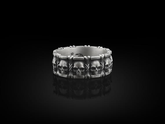 Anillo De Plata De Ley 925 Para Hombre Con Calavera - Diseño Gótico/Motociclista - Hecho A Mano - Oxidado
