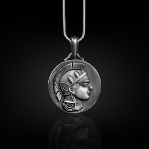 Athena Silver Coin Necklace For Men, Oxidized Ancient Greek Coin Necklace in Silver, Goddess Necklace For Dad, Greek Mythology Necklace