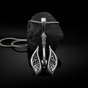 Silver Viking Battle Axe Necklace, Oxidized Silver Double Axe Pendant, Sterling Silver Scandinavian Jewelry, Viking Warrior Axe, Mens Gift