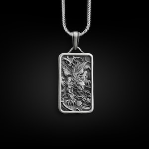 Nian chinese mythology beast  necklace for men, Personalized tiger pendant necklace in silver, Engraved necklace for him