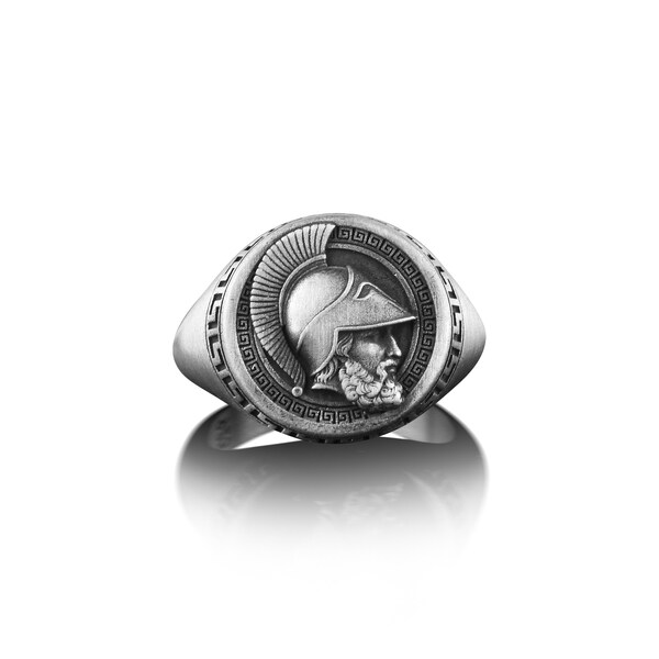 Achilles Greek Warrior Ring For Men, Oxidized Pinky Signet Mens Ring in Silver, Bookworm Ring For Best Friend, Fantasy Ring For Husband