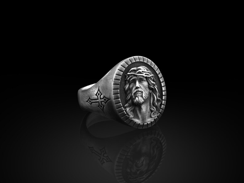 Sterling Silver Signet Jesus Ring for Mens, Silver Savior Jesus Gift ...