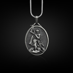 St george pendant necklace in silver, Personalized religious necklace for catholic, Christian necklace gift for dad