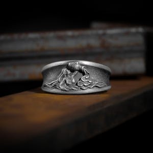Zodiac horoscope aquarius ring in sterling silver for men, Unisex zodiac aquarius ring in 925 oxidized silver, Zodiac silver gift for mom