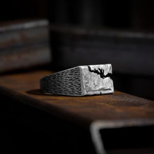 Vintage stijl gebroken rock zegelring heren, sterlingzilveren pink minimalistische herenring voor dagelijks gebruik, zilveren cadeauring voor echtgenoot of vader