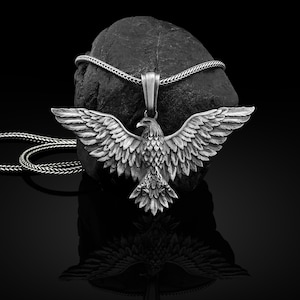 Sterling Silver American Winged Eagle Handmade Necklace, Winged Eagle Men Necklace, American Eagle Pendant, Silver Animal  Gift Men Jewelry