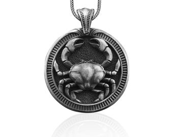 Cáncer hecho a mano plata de ley hombres encanto collar, cáncer signo del zodíaco joyería, colgante de astrología, regalo de cumpleaños del cáncer, collar del horóscopo