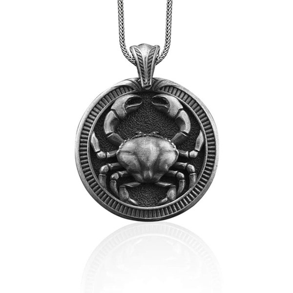 Kanker handgemaakte Sterling zilveren mannen charme ketting, kanker sterrenbeeld sieraden, astrologie hanger, kanker verjaardagscadeau, horoscoop ketting