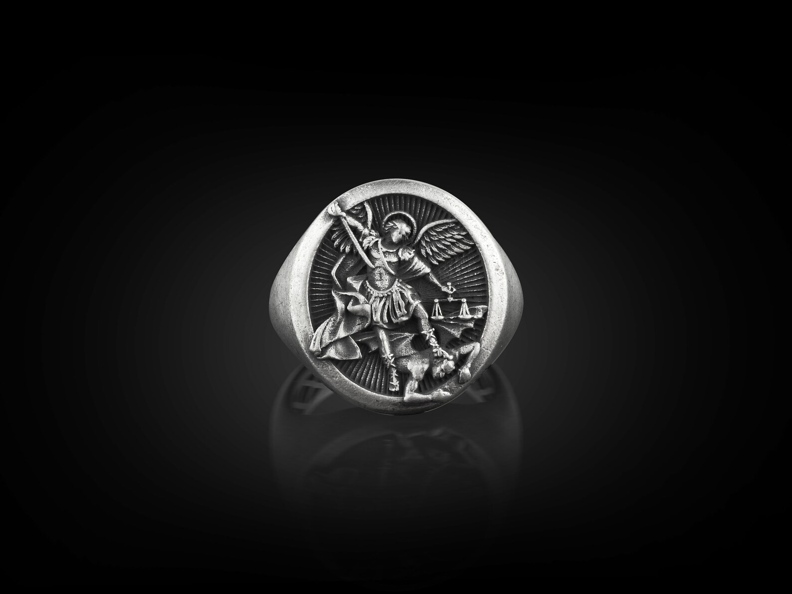 St Michael Pinky Ring for Men Oxidized Archangel Saint Etsy