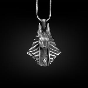Egyptian Anubis Head Pendant Men Necklace, Oxidized Anubis Head Necklace, Sterling Silver Pendant, Mythology Pendant, Egyptian God Jewelry
