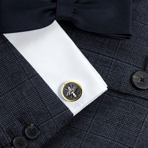 Bee design silver gold plated cufflinks for men, Sterling silver men&#39;s cufflinks, Unique gift for men, Men wedding jewelry, Gift for husband