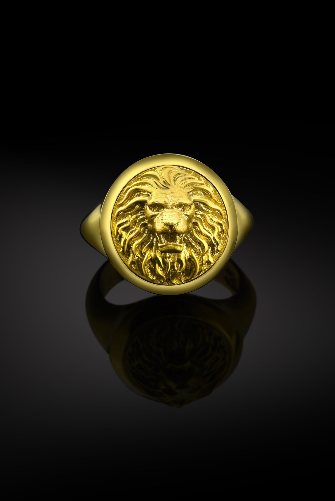 10K Gold Lion Mens Ring Signet Lion Head Men's Gold Ring | Etsy