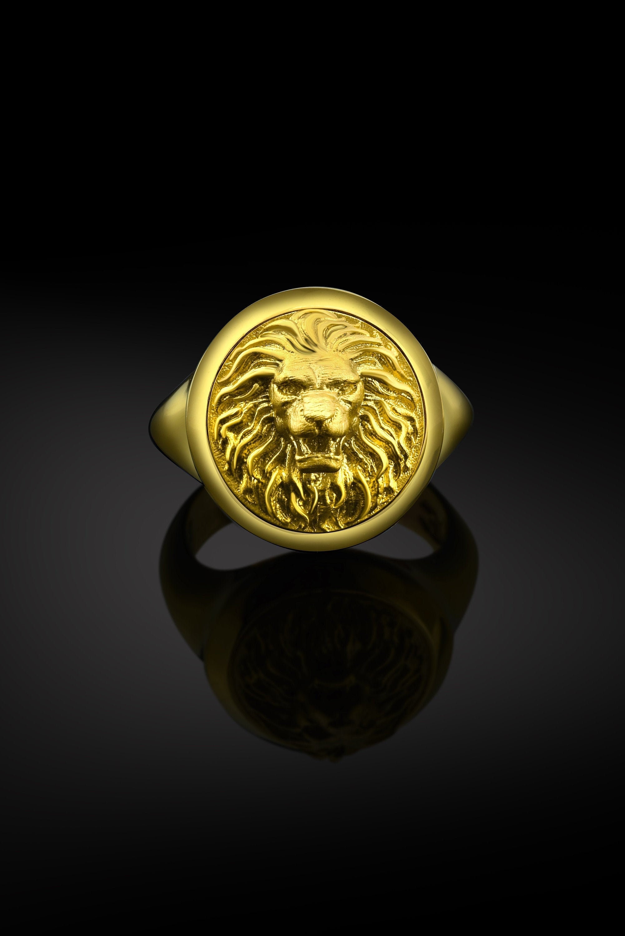 10K Gold Lion Mens Ring Lion Head Men's Gold Ring Etsy