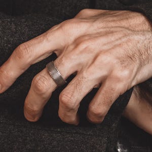 Waved Lines 925 Silver Tungsten Ring, Sterling Silver Men Wedding Jewelry, Wedding Ring, Engagement Band, Promise Ring, Groomsmen Gift