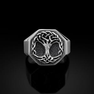 Family Tree Celtic Yggdrasill Ring For Men in Sterling Silver, Viking Yggdrasill Signet Ring, Wedding Ring, Jewelry For Men, Ring For Men